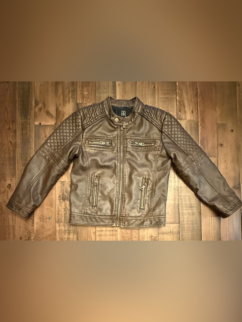 BUDERMMY Kids Brown Faux Leather Moto Jacket Size 5–6 Quilted Motorcycle Style